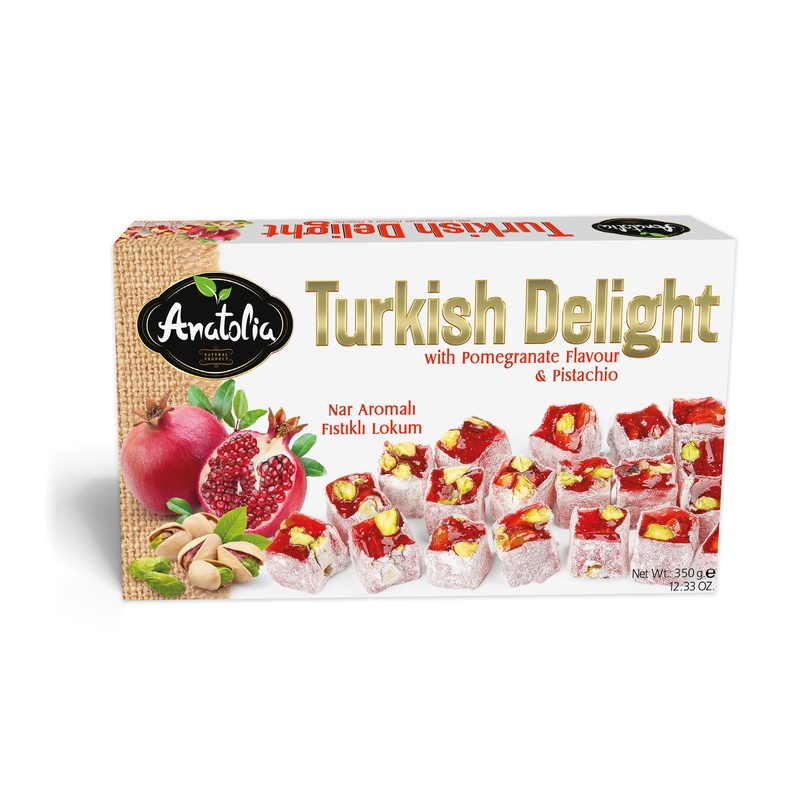 Anatolia Turkish Delight Granatäpple Dubbel Pistach 350 gr*12 stk