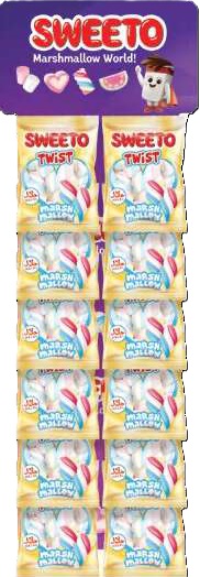 Sweeto Marshmallow Twist 60 gr H.Stand (8 stk*6 cart)
